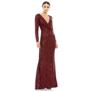 Mac Duggal Plus Size Dress Sequin Faux Wrap Long Sleeve Column Gown 16 NEW